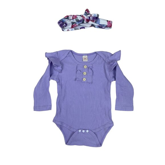 Shenzhen Toddler Girl's Green and Purple 3-Piece Florals Set Sz 3-6M - Picture 2 of 16